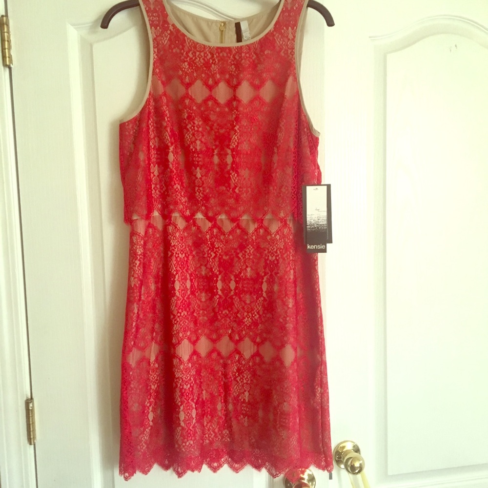 Kensie Red Lace overlay dress. M